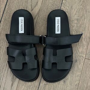 Steve Madden Black Leather Slide Sandals